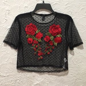 Black cropped see through shirt